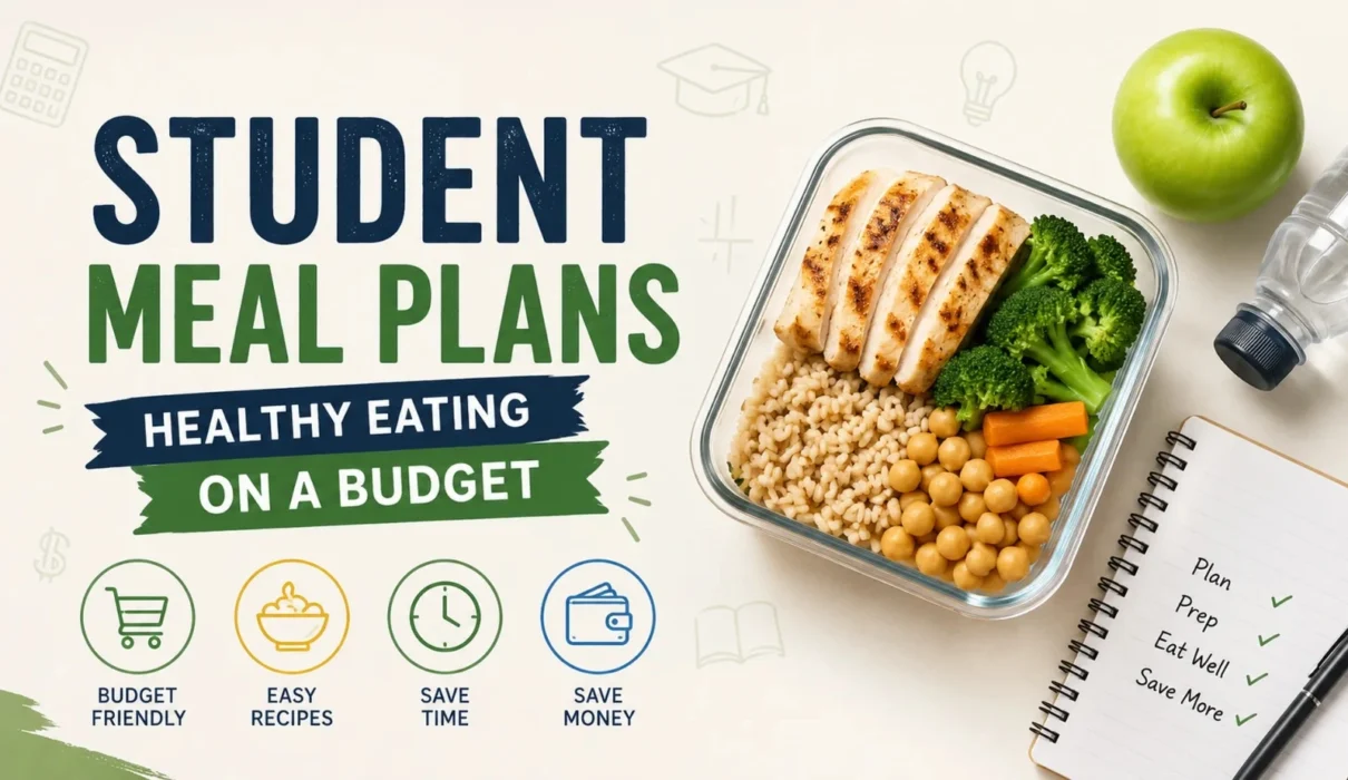 Student meal plans featuring healthy budget-friendly meals, meal prep, and money-saving tips