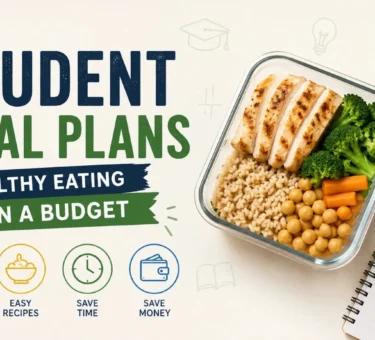 Student meal plans featuring healthy budget-friendly meals, meal prep, and money-saving tips