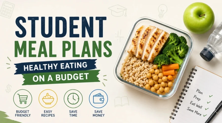 Student meal plans featuring healthy budget-friendly meals, meal prep, and money-saving tips