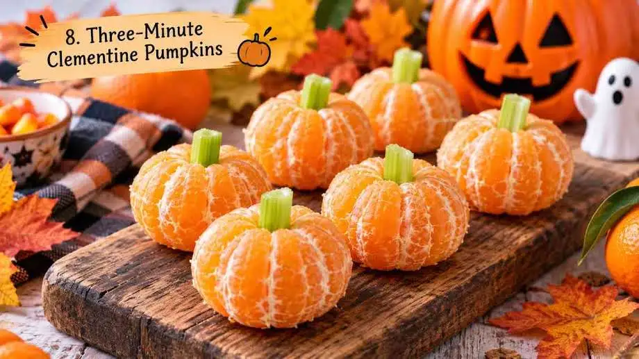 Clementine pumpkins with celery stem