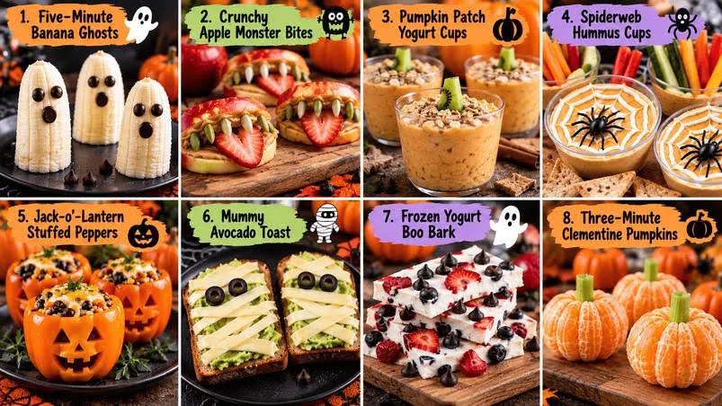 Halloween party plate with fruit, protein, and whole grain options