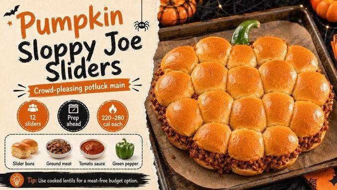 Sloppy joe sliders arranged in a pumpkin-shaped circle