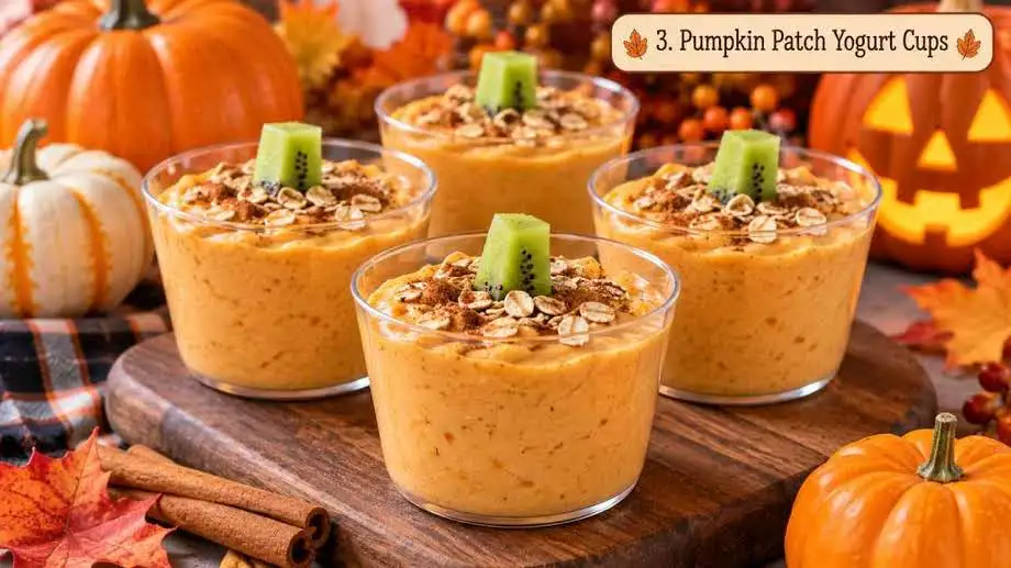 Pumpkin yogurt cup with kiwi stem topping